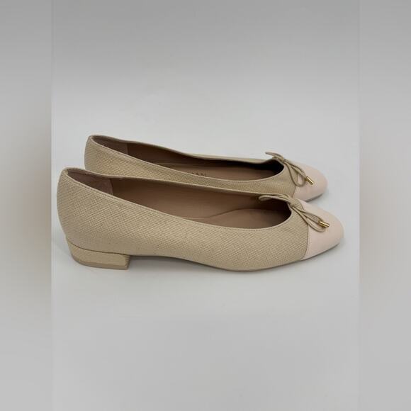Stuart Weitzman Sleek Cap Toe Bow Flat in Natural Seashell - Picture 5 of 9